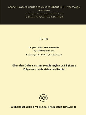cover image of Über den Gehalt an Monovinylacetylen und höheren Polymeren im Acetylen aus Karbid